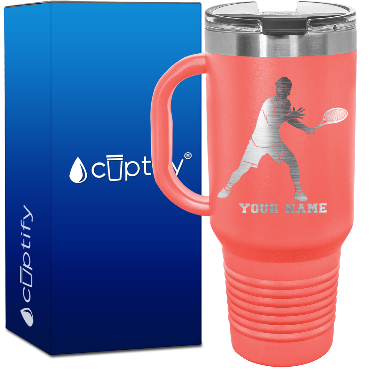 Personalized Male Tennis Player 40oz Travel Mug