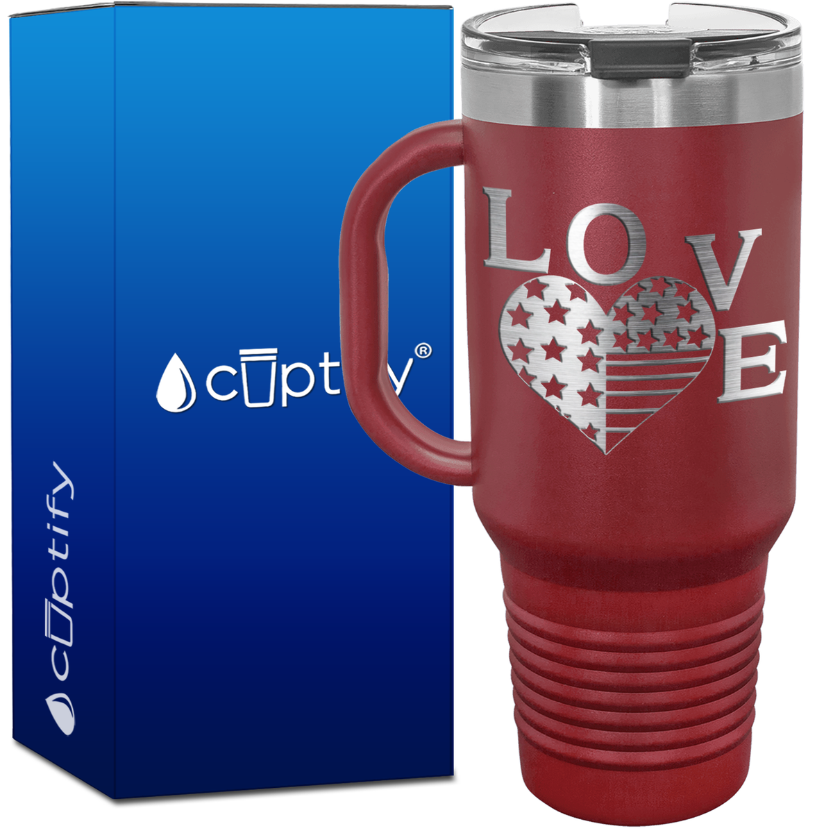 America Love Heart 40oz 4th of July Travel Mug