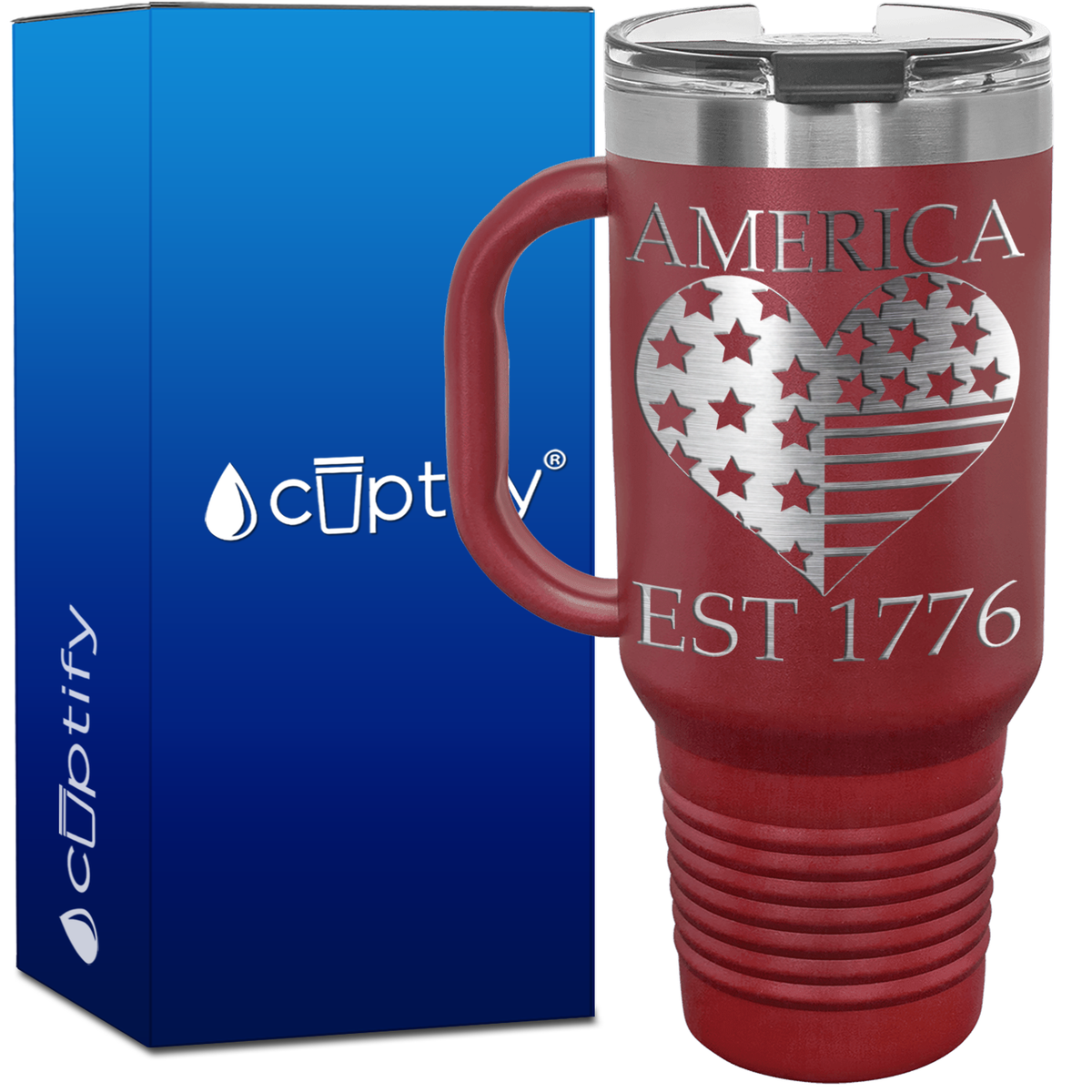 America Est 1776 Heart 40oz 4th of July Travel Mug