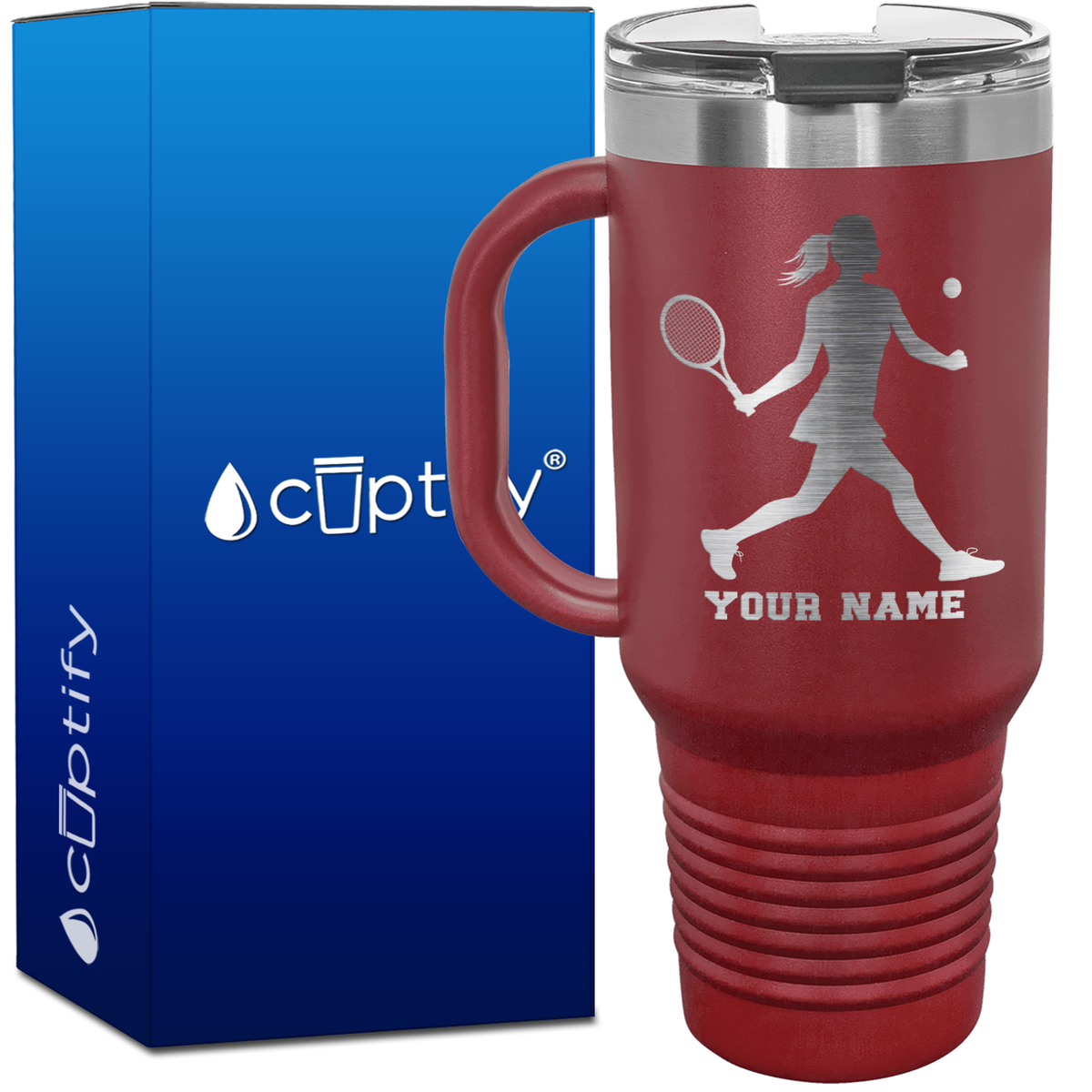 Personalized Female Tennis Player Silhouette 40oz Travel Mug