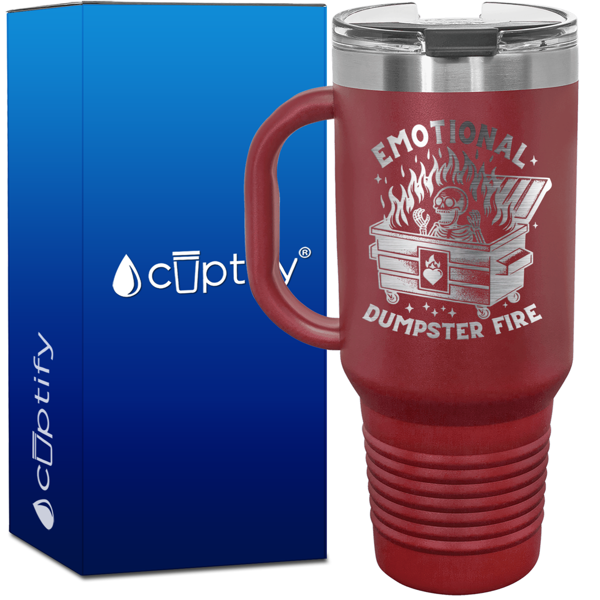Emotional Dumpster Fire Skeleton 40oz Funny Travel Mug