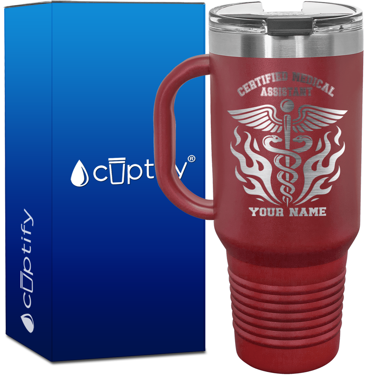 Personalized Certified Medical Assistant Stylish Caduceus 40oz CMA Travel Mug