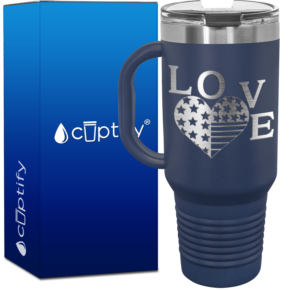 America Love Heart 40oz 4th of July Travel Mug