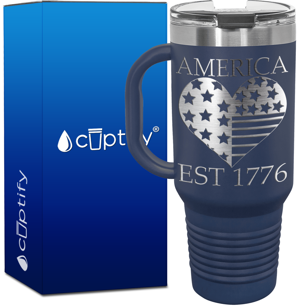 America Est 1776 Heart 40oz 4th of July Travel Mug