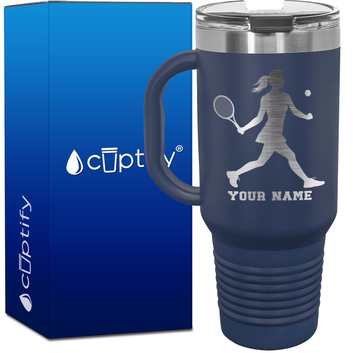 Personalized Female Tennis Player Silhouette 40oz Travel Mug