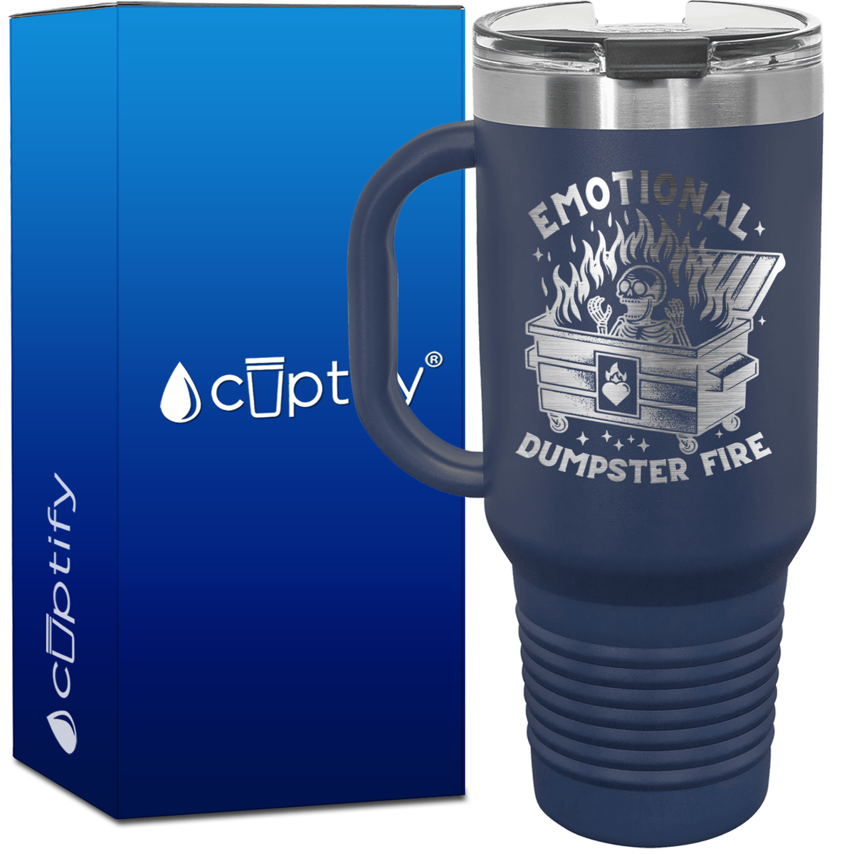 Emotional Dumpster Fire Skeleton 40oz Funny Travel Mug