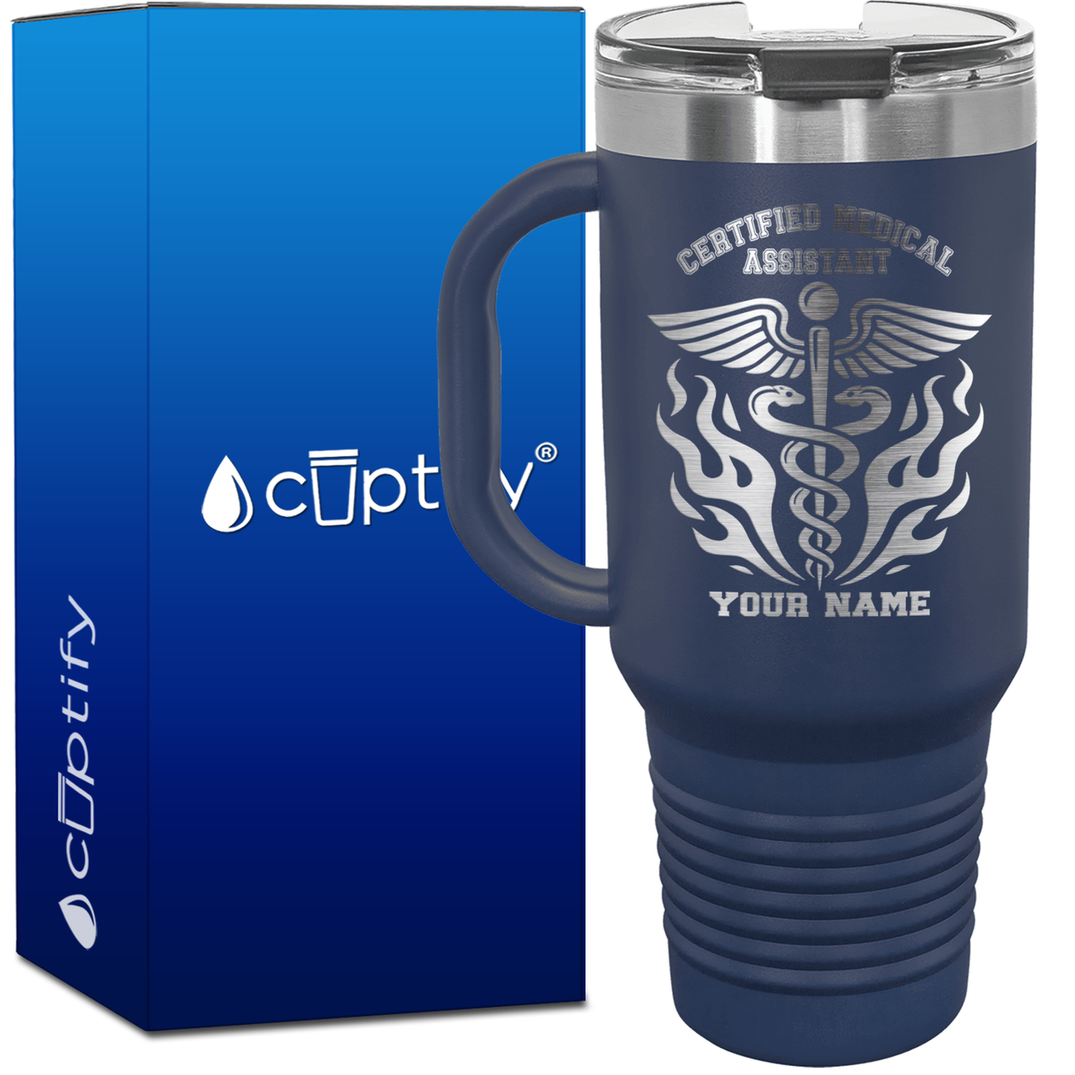 Personalized Certified Medical Assistant Stylish Caduceus 40oz CMA Travel Mug