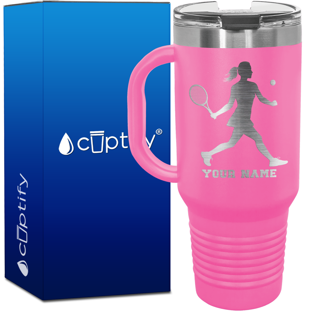Personalized Female Tennis Player Silhouette 40oz Travel Mug