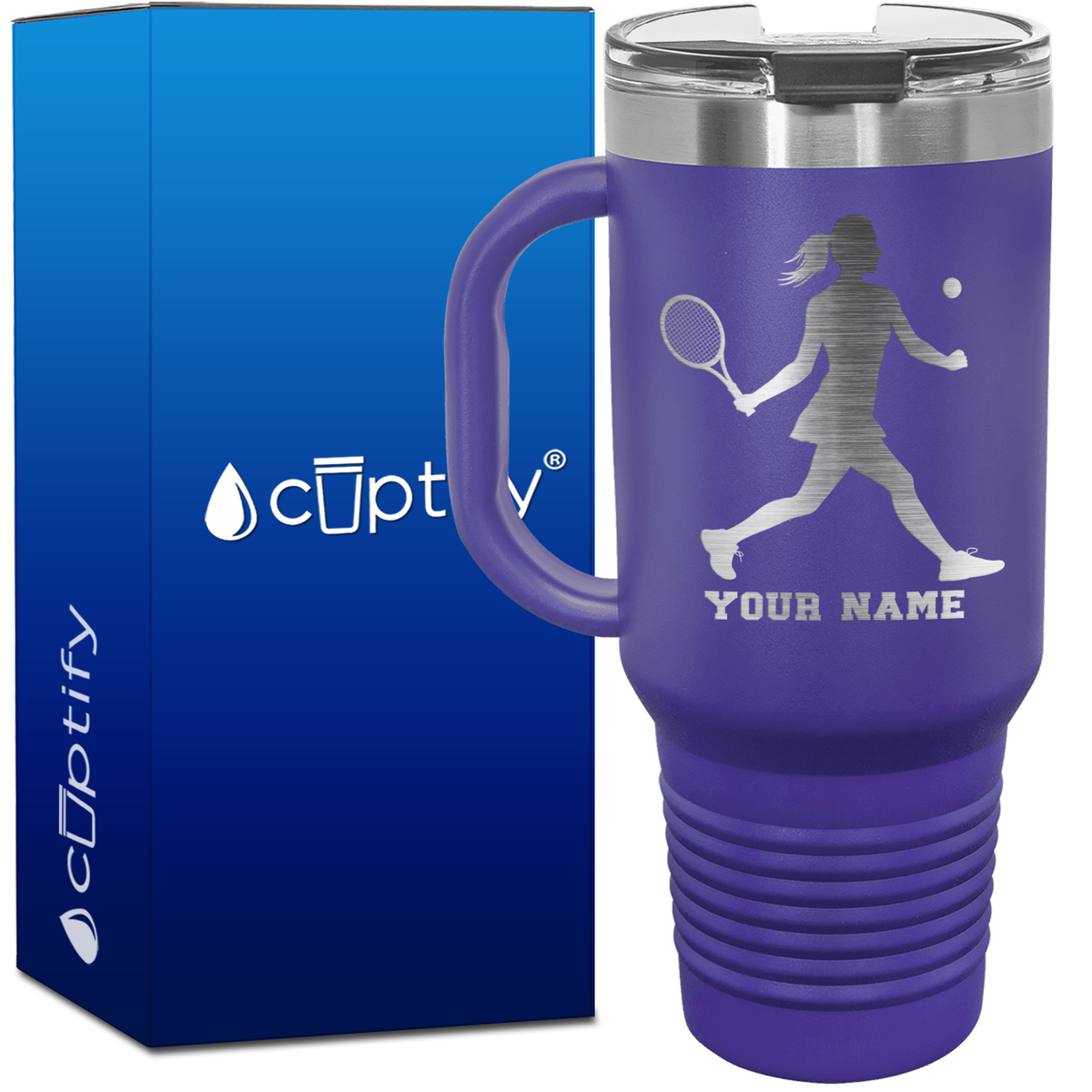 Personalized Female Tennis Player Silhouette 40oz Travel Mug