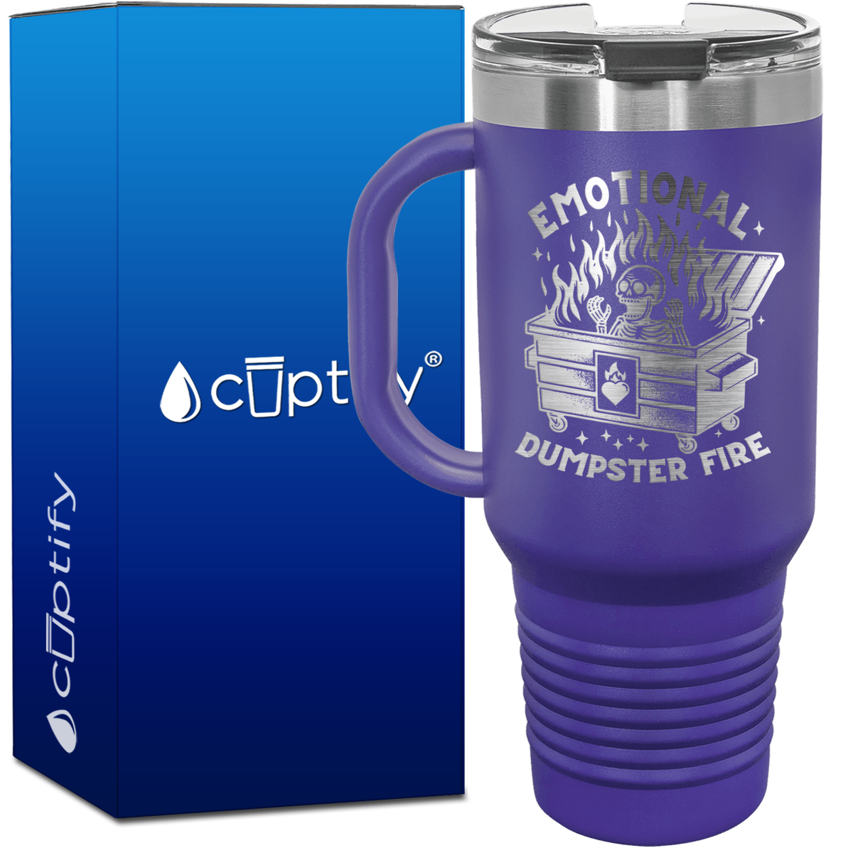 Emotional Dumpster Fire Skeleton 40oz Funny Travel Mug