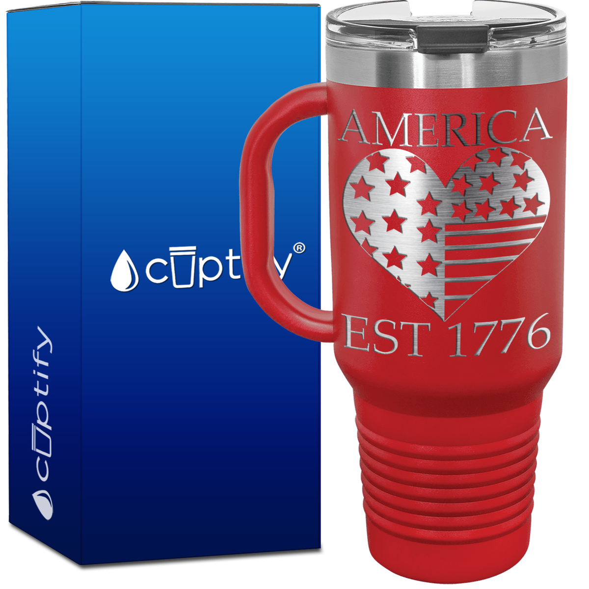 America Est 1776 Heart 40oz 4th of July Travel Mug