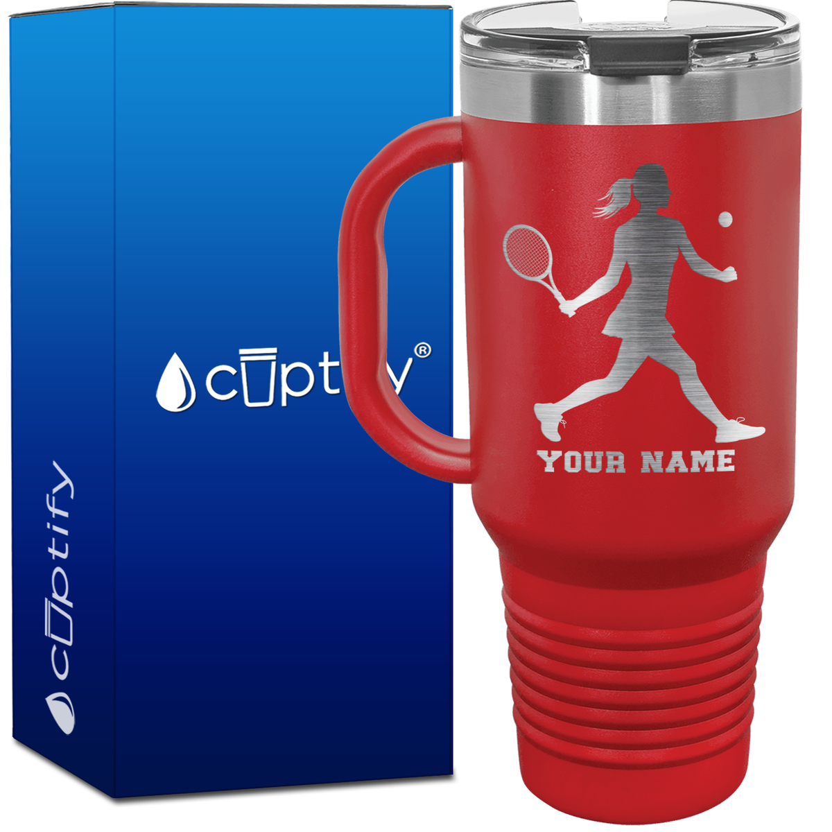 Personalized Female Tennis Player Silhouette 40oz Travel Mug