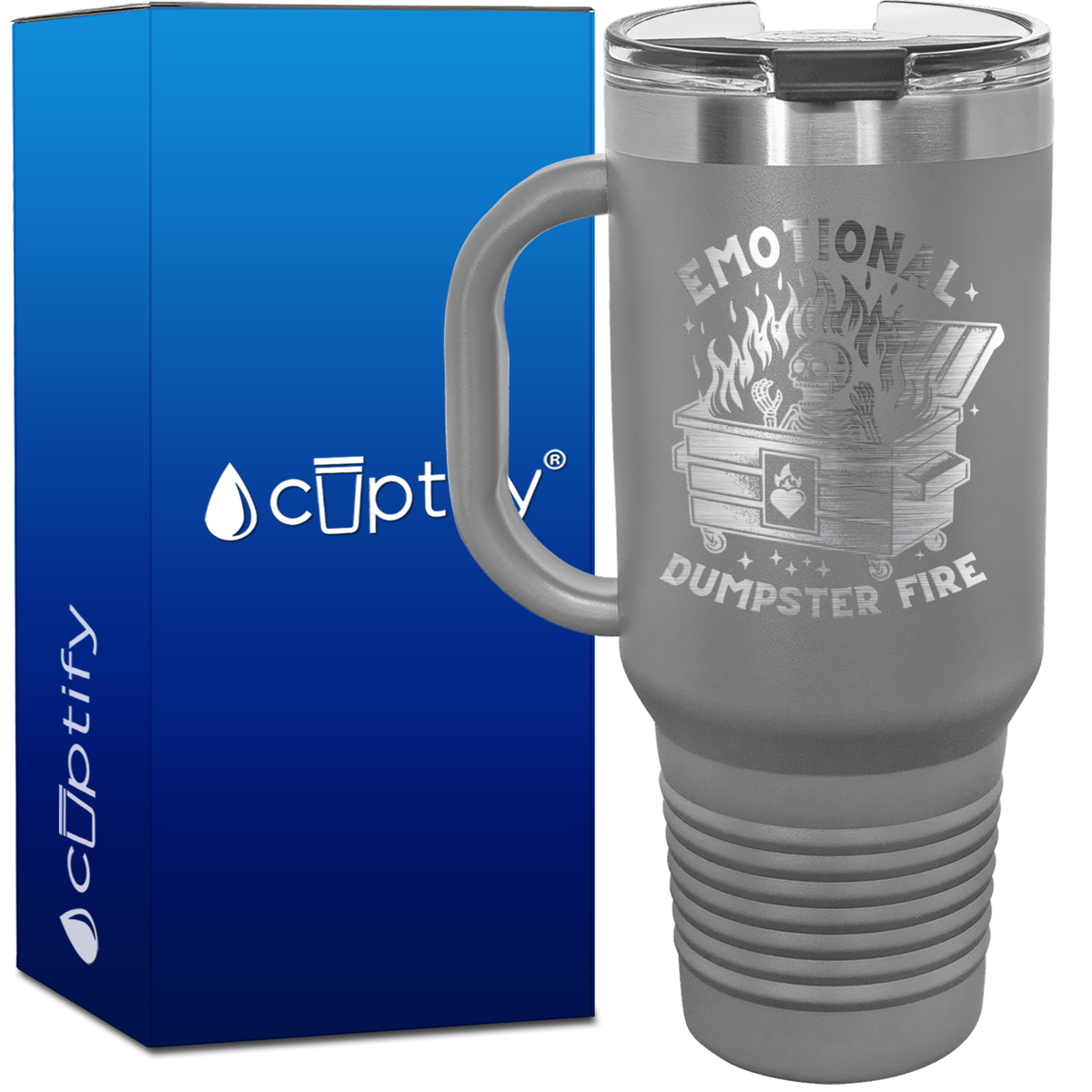 Emotional Dumpster Fire Skeleton 40oz Funny Travel Mug