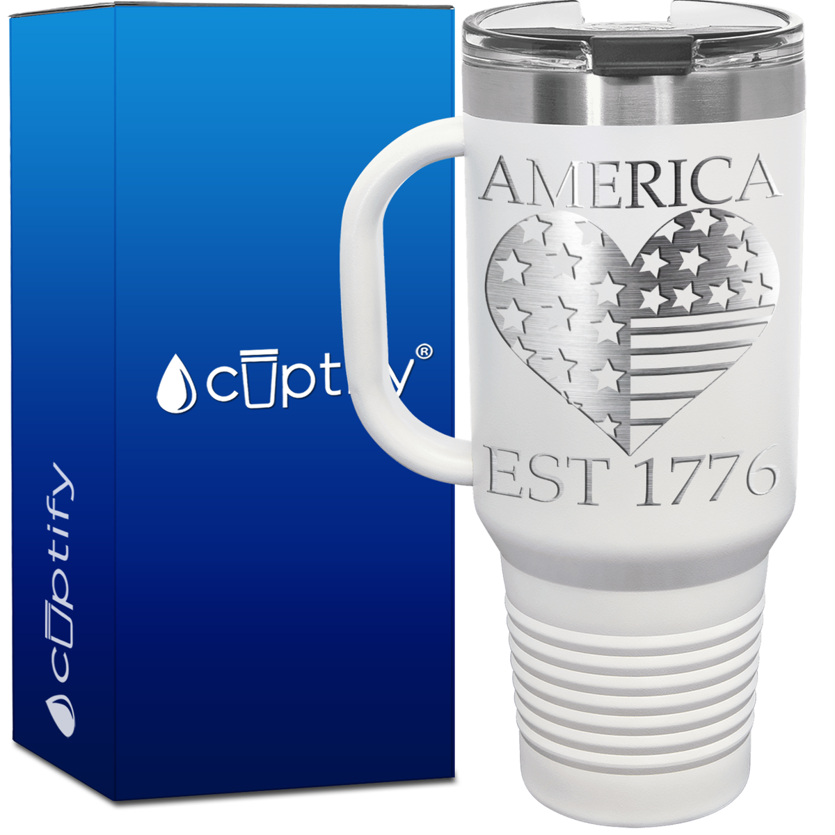 America Est 1776 Heart 40oz 4th of July Travel Mug