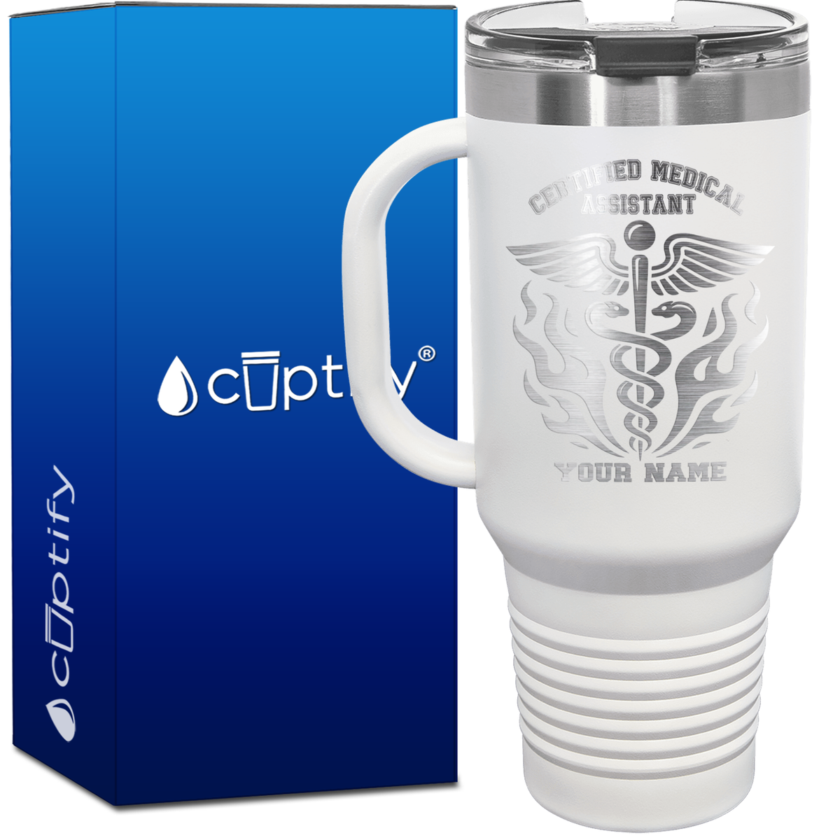 Personalized Certified Medical Assistant Stylish Caduceus 40oz CMA Travel Mug