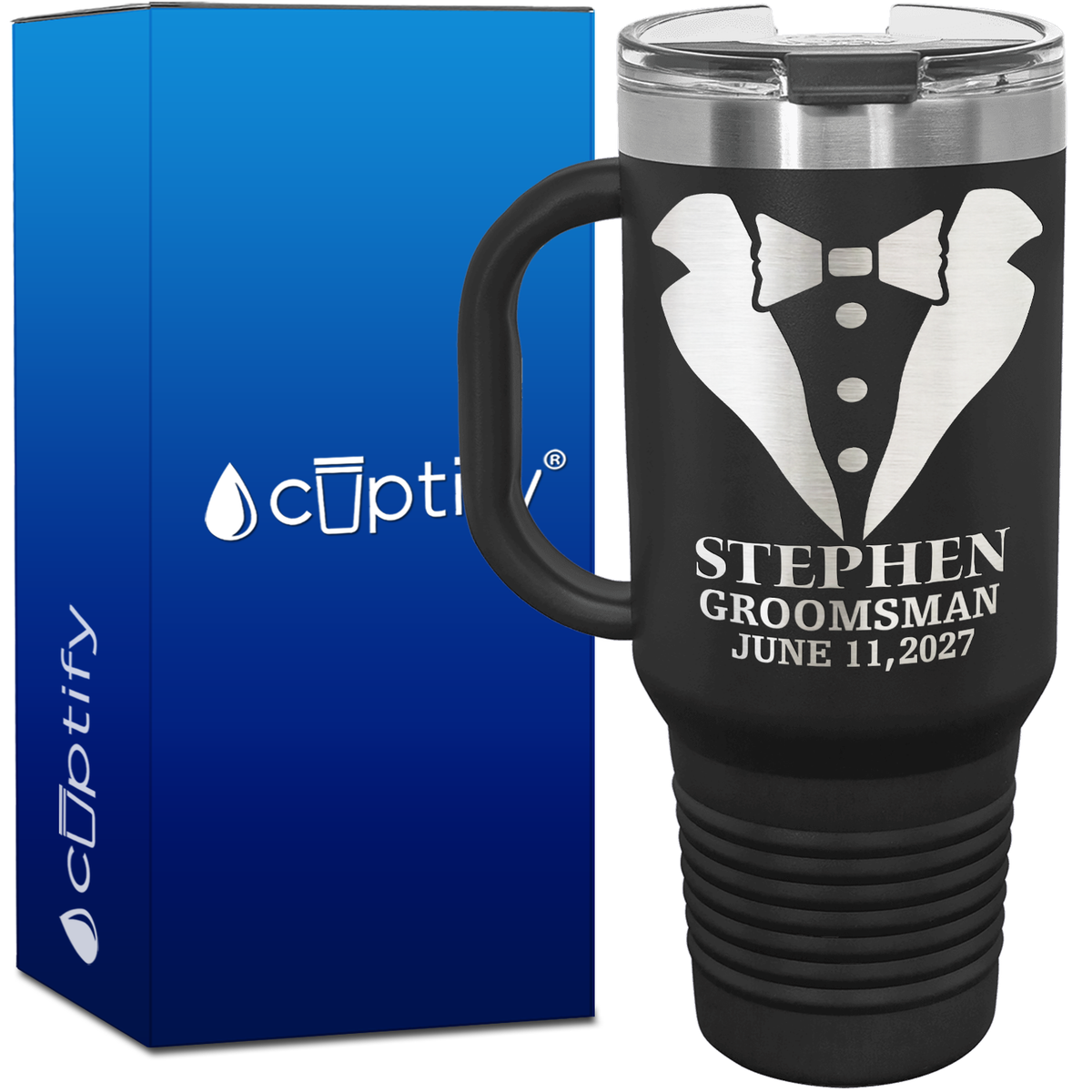Personalized Tux Groomsman 40oz Travel Mug