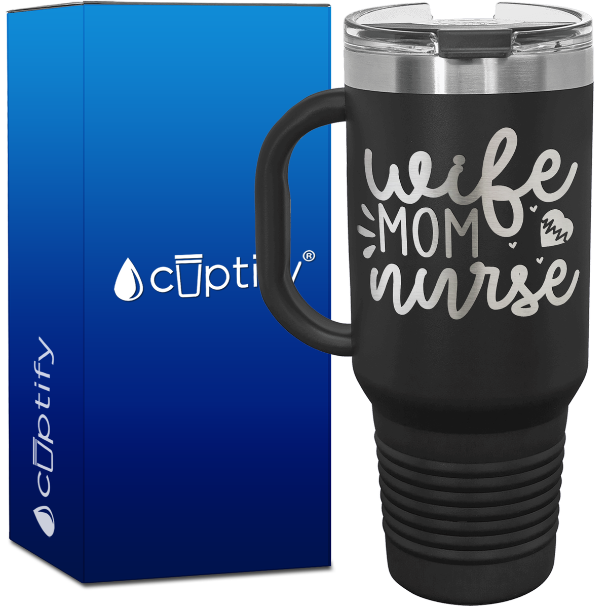 Wife Mom Nurse Hearts 40oz Travel Mug