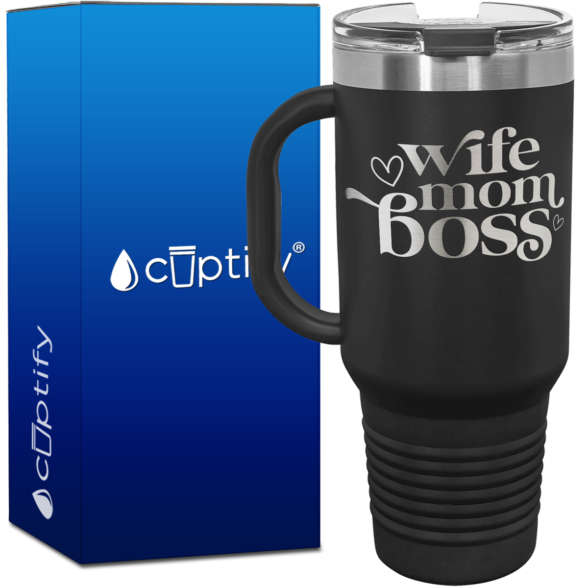 Wife Mom Boss Hearts 40oz Travel Mug