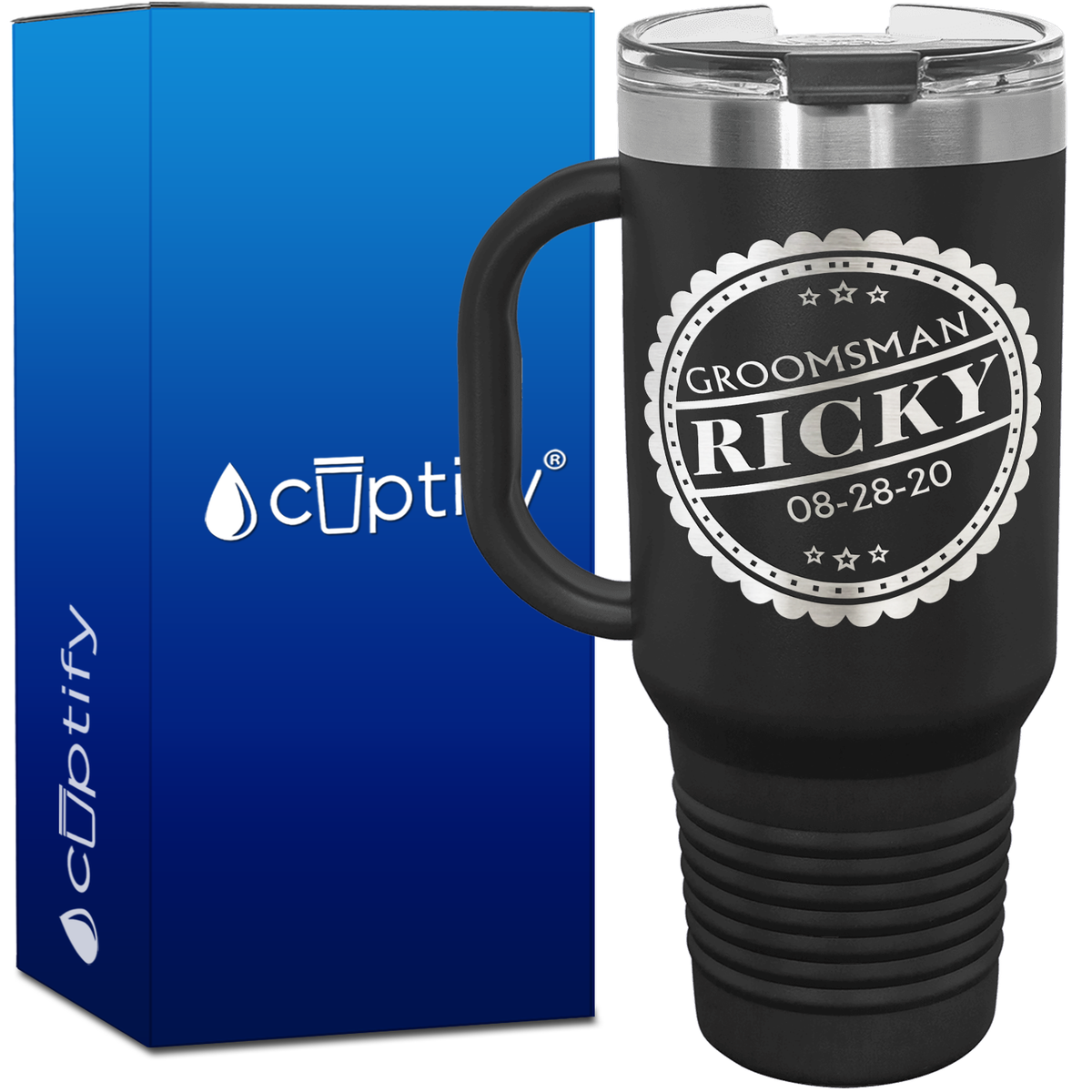 Personalized Vintage Seal Groomsman 40oz Travel Mug