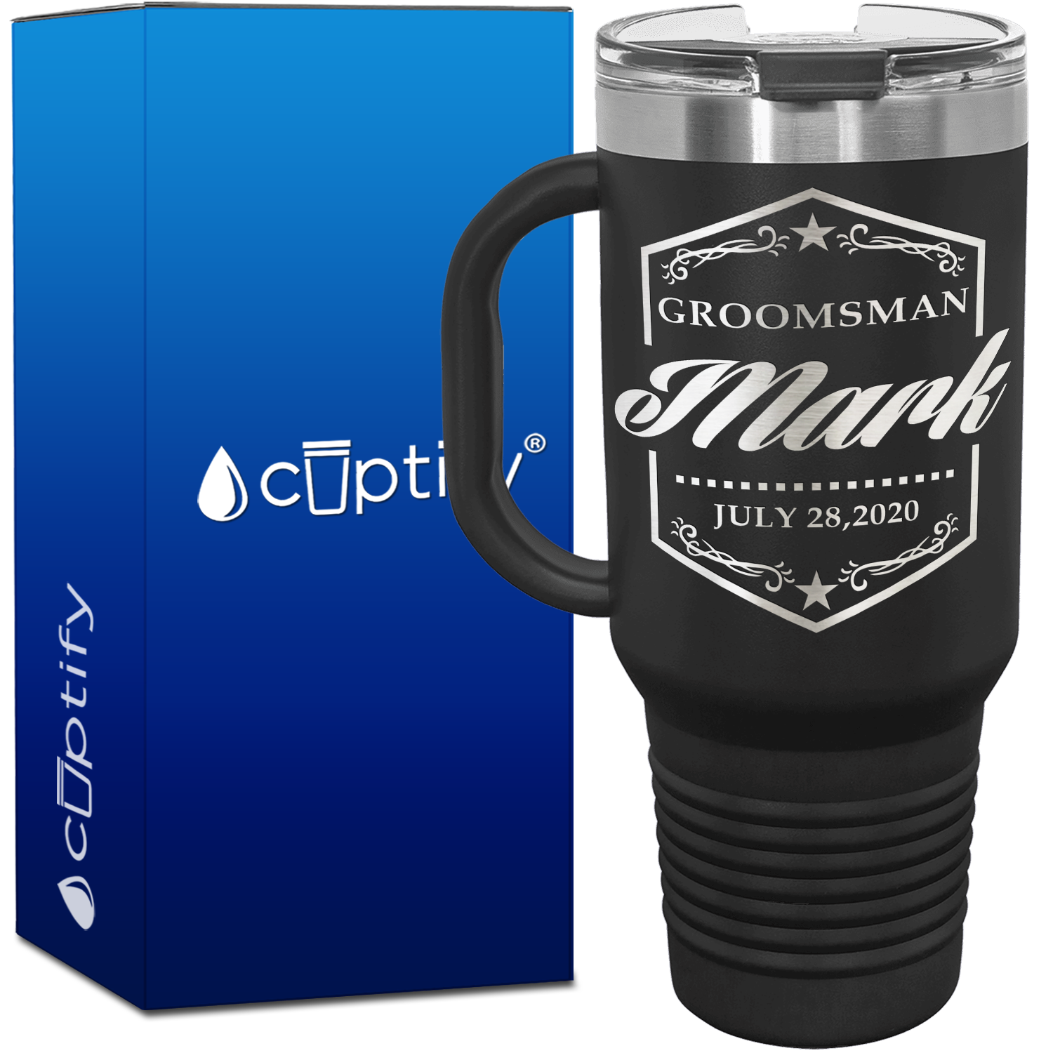Shield Crest Personalized Groomsman 40oz Travel Mug