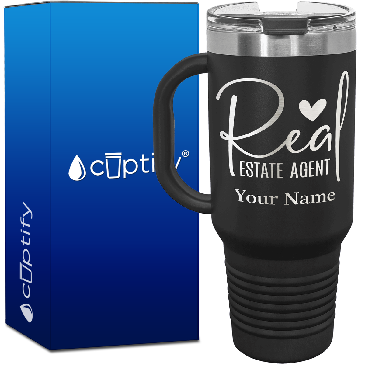 Personalized Real Estate Agent Heart 40oz Travel Mug