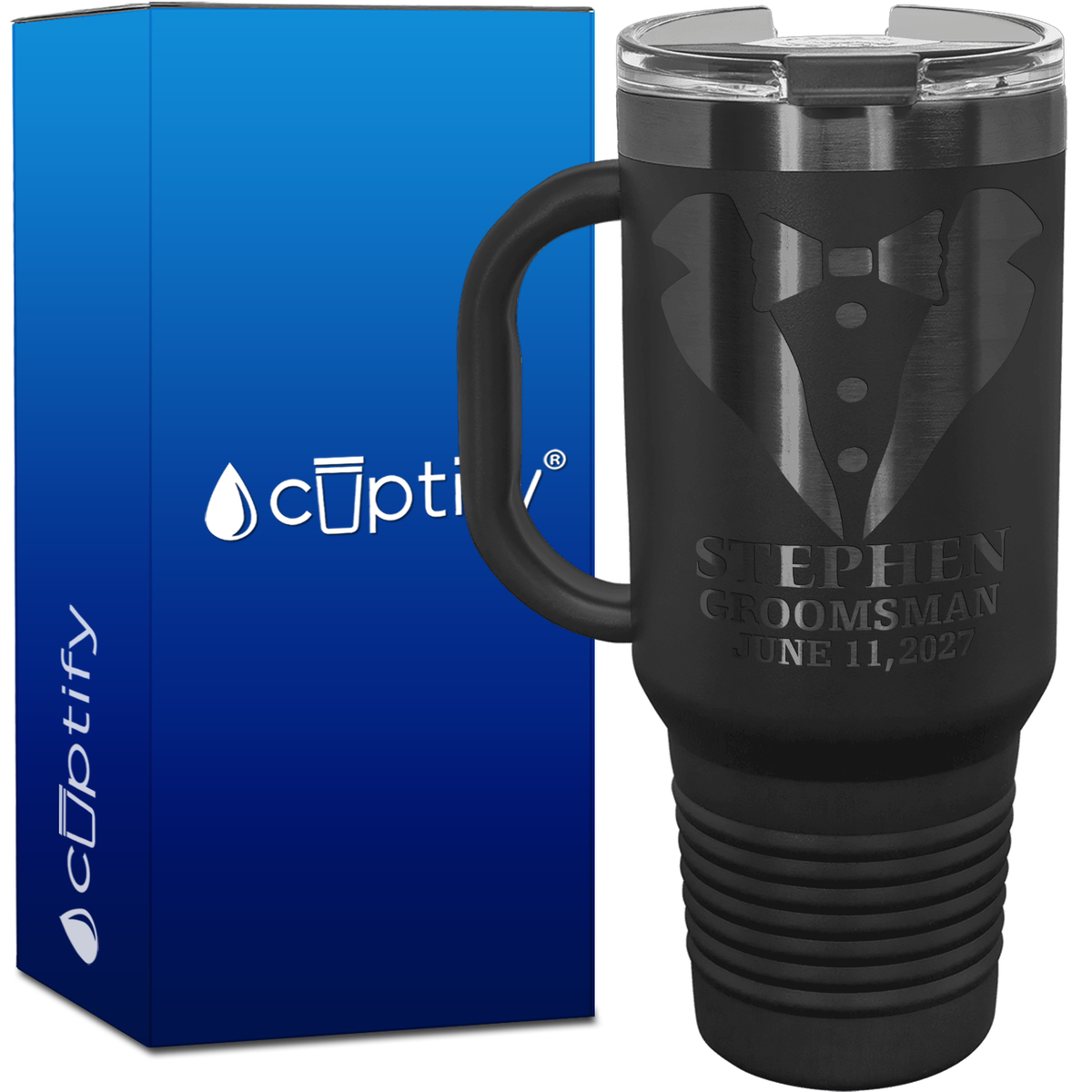 Personalized Tux Groomsman 40oz Travel Mug
