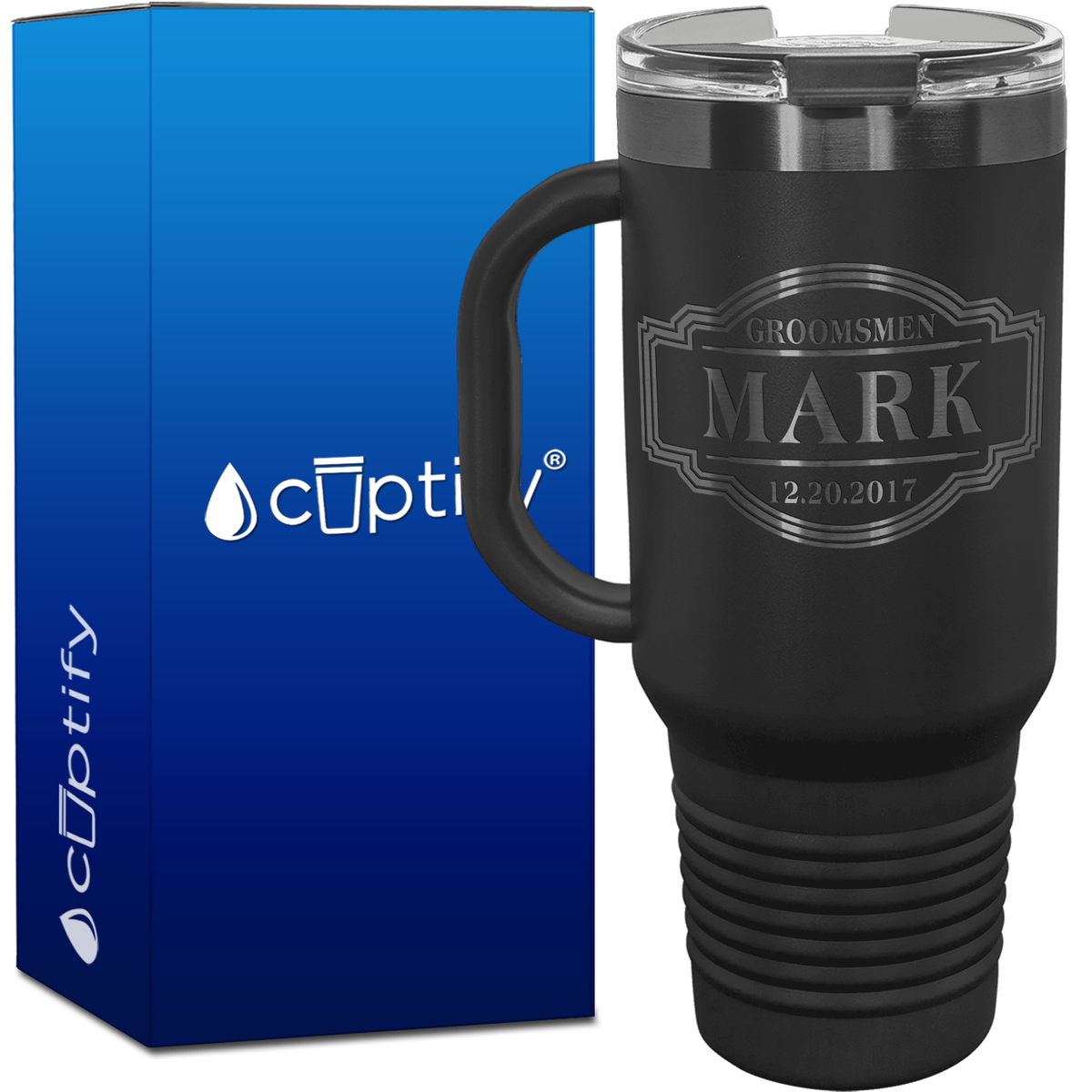 Custom Groomsman Vintage Label 40oz Travel Mug