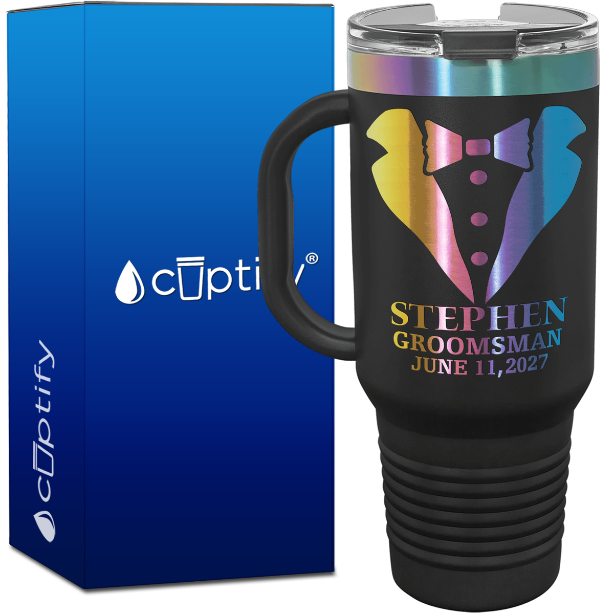 Personalized Tux Groomsman 40oz Travel Mug