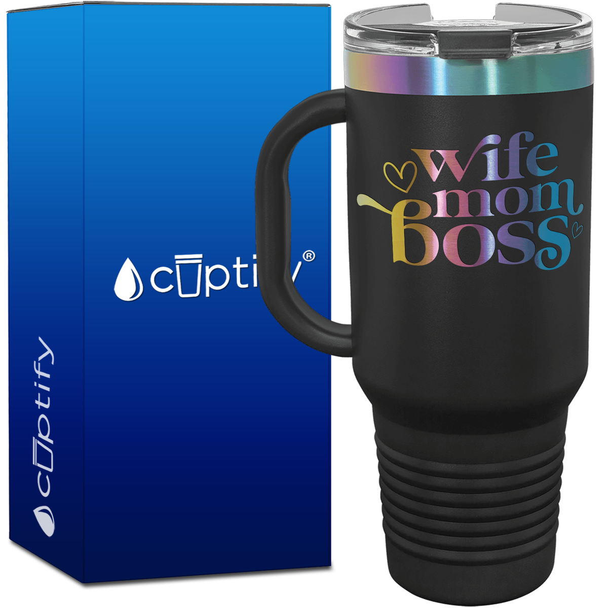 Wife Mom Boss Hearts 40oz Travel Mug