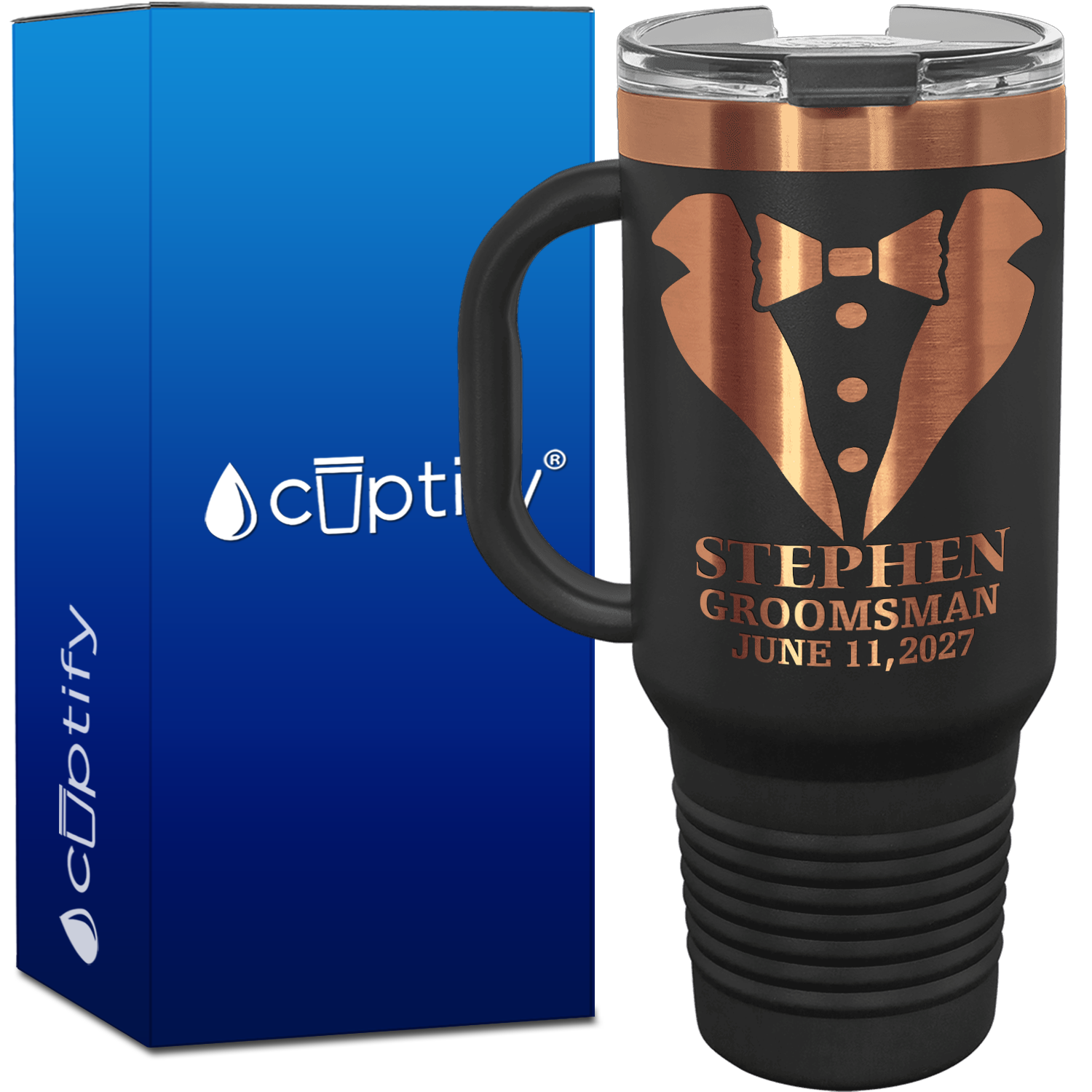 Personalized Tux Groomsman 40oz Travel Mug