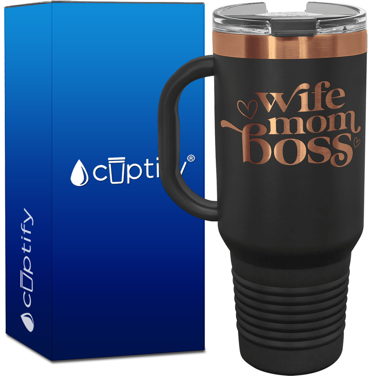 Wife Mom Boss Hearts 40oz Travel Mug