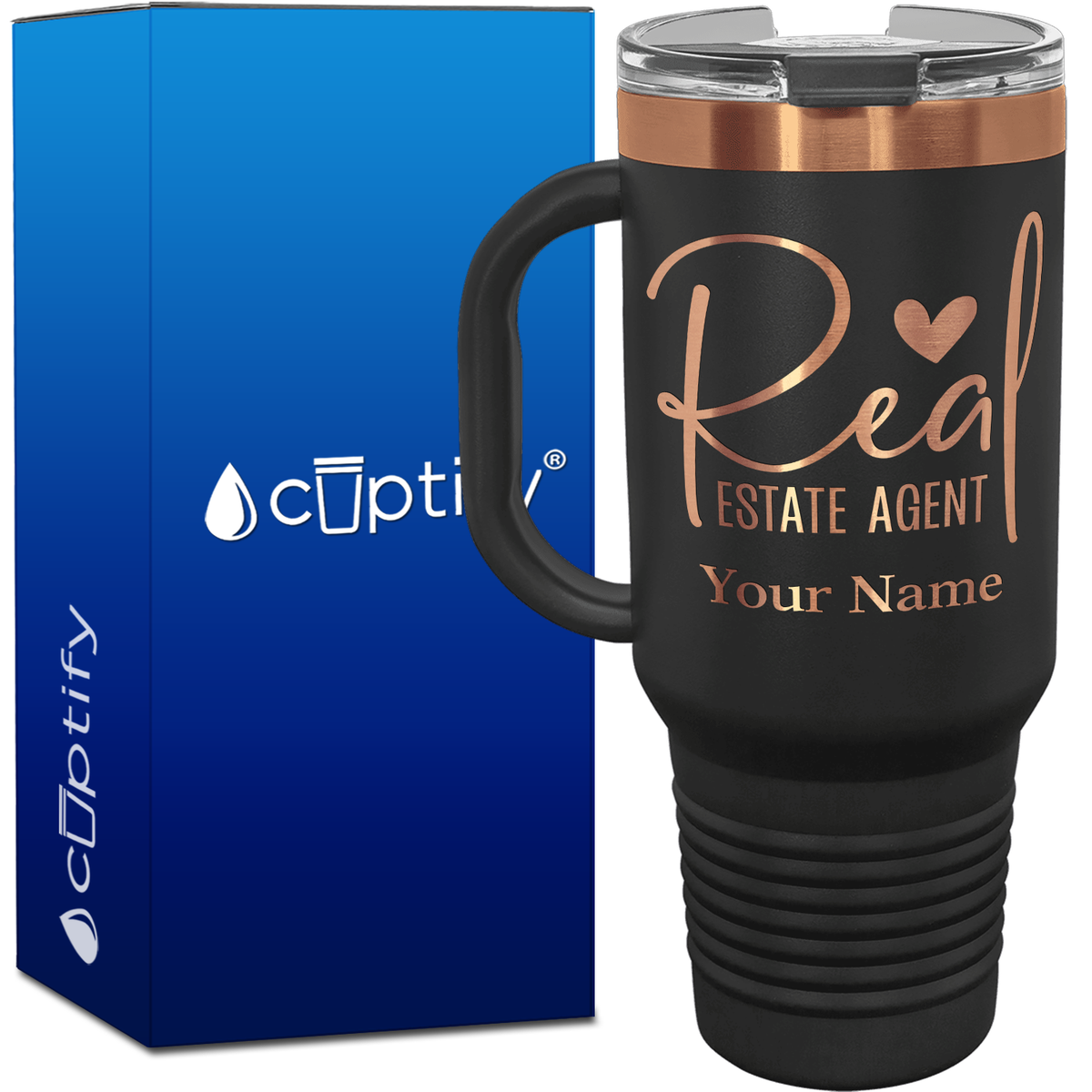 Personalized Real Estate Agent Heart 40oz Travel Mug