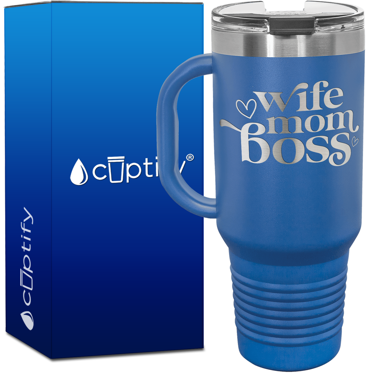 Wife Mom Boss Hearts 40oz Travel Mug