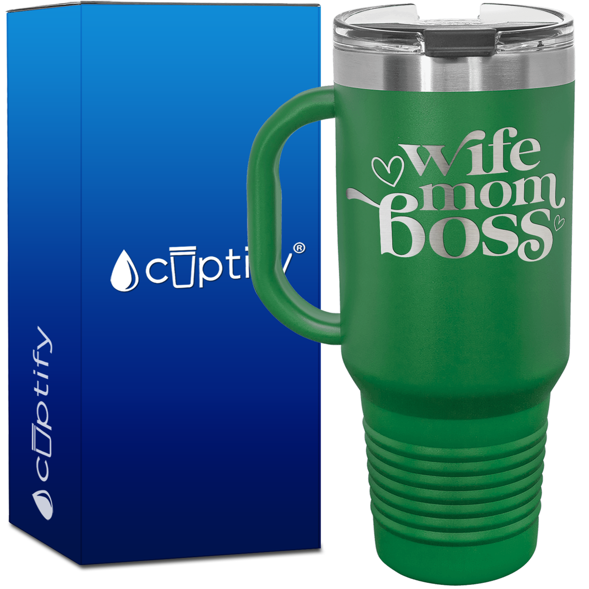Wife Mom Boss Hearts 40oz Travel Mug