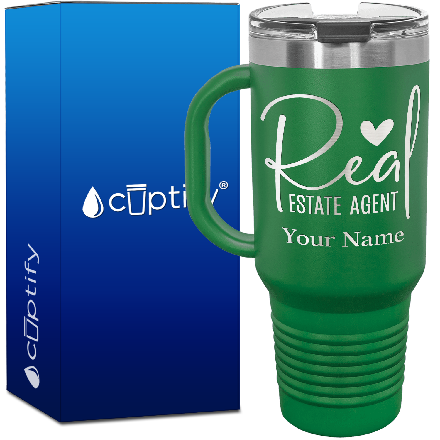 Personalized Real Estate Agent Heart 40oz Travel Mug