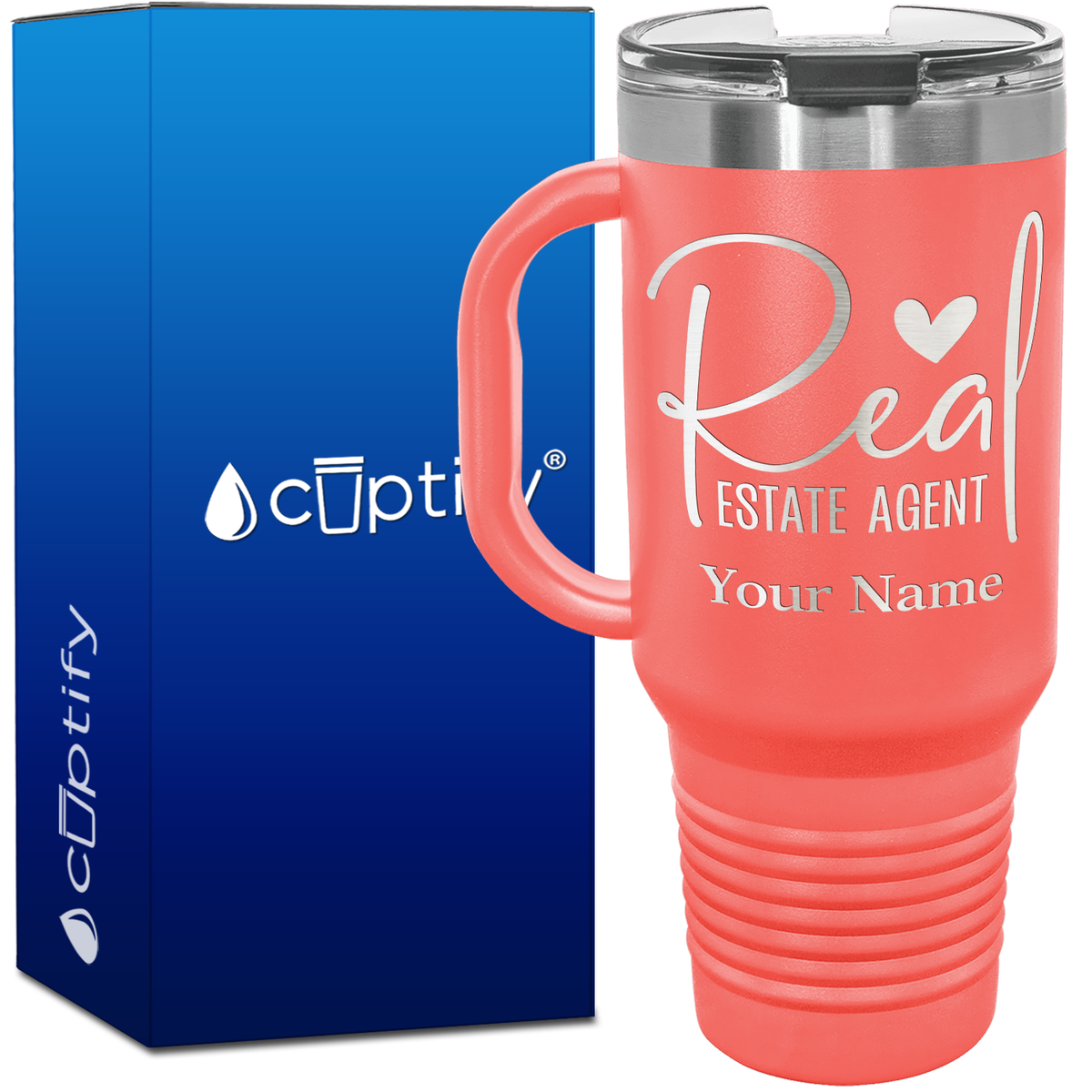 Personalized Real Estate Agent Heart 40oz Travel Mug