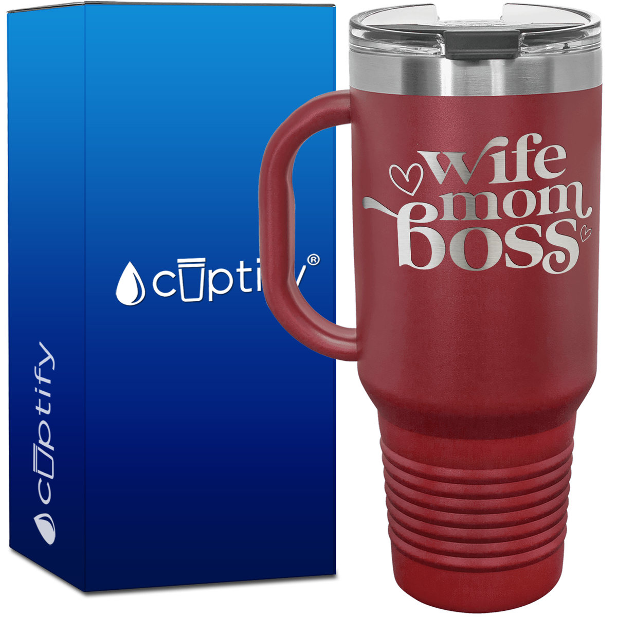Wife Mom Boss Hearts 40oz Travel Mug