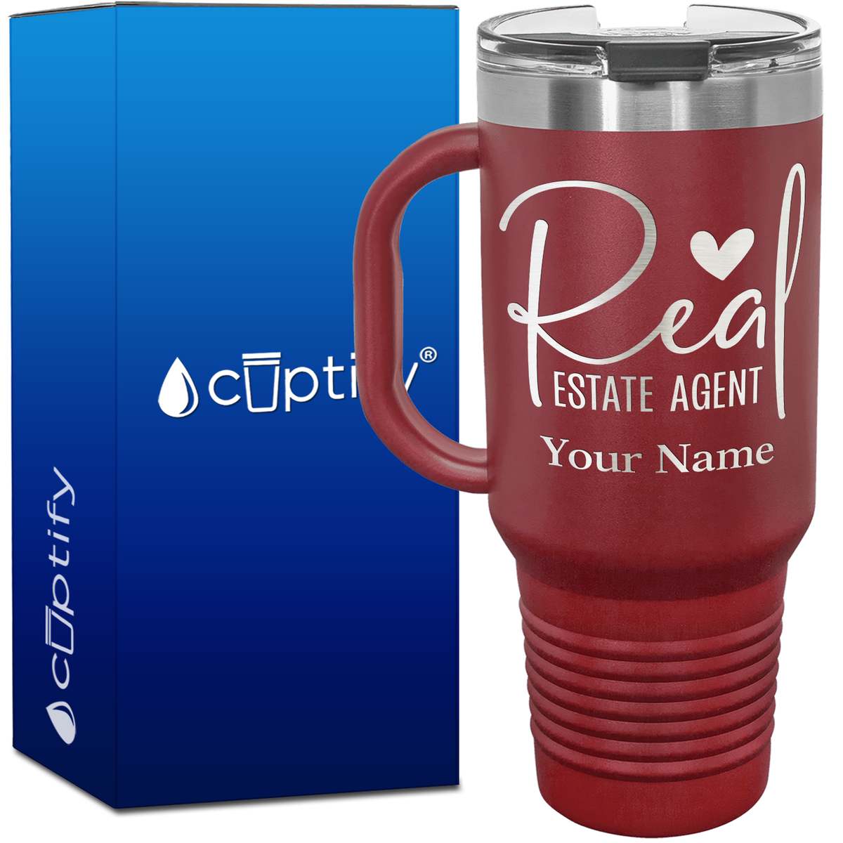 Personalized Real Estate Agent Heart 40oz Travel Mug