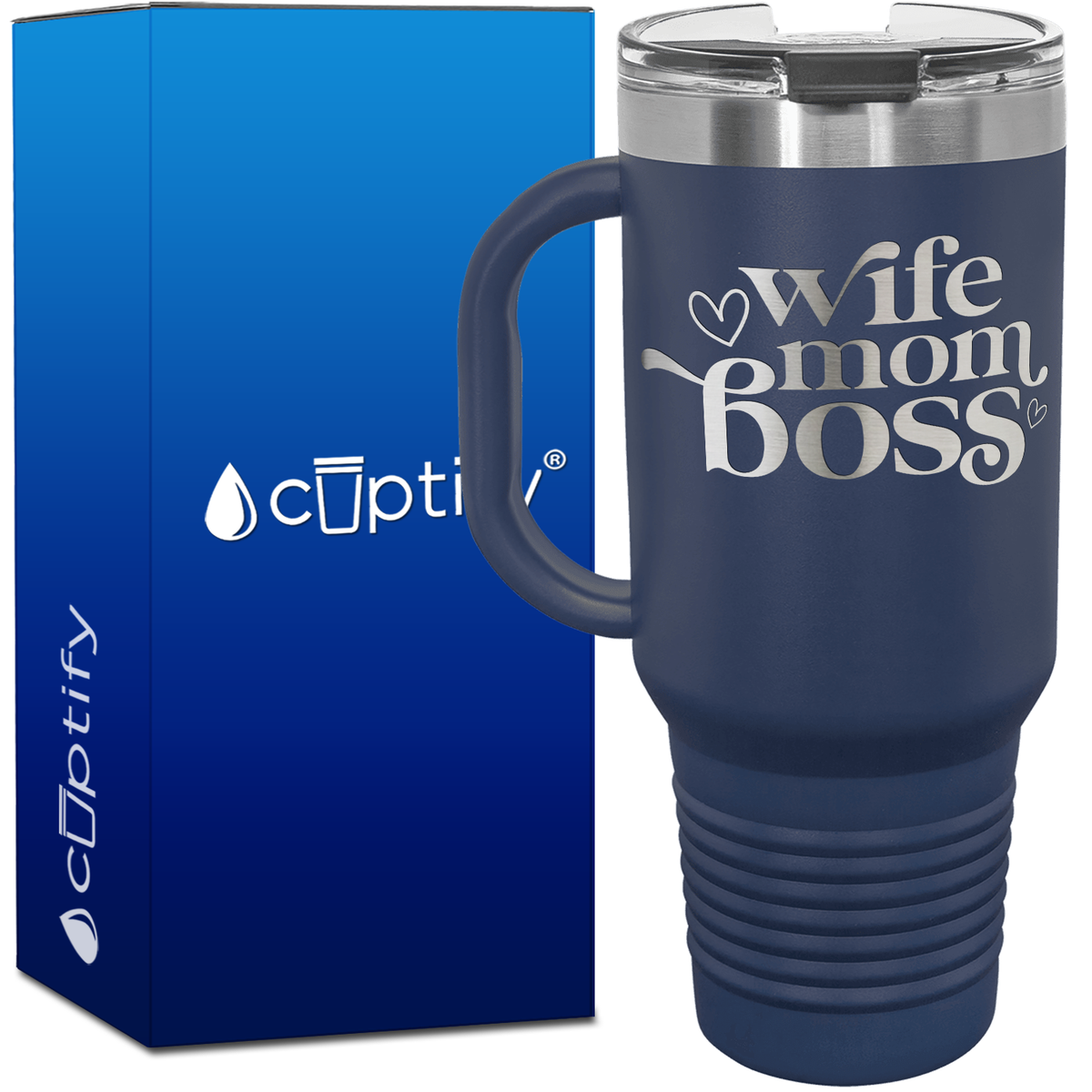 Wife Mom Boss Hearts 40oz Travel Mug