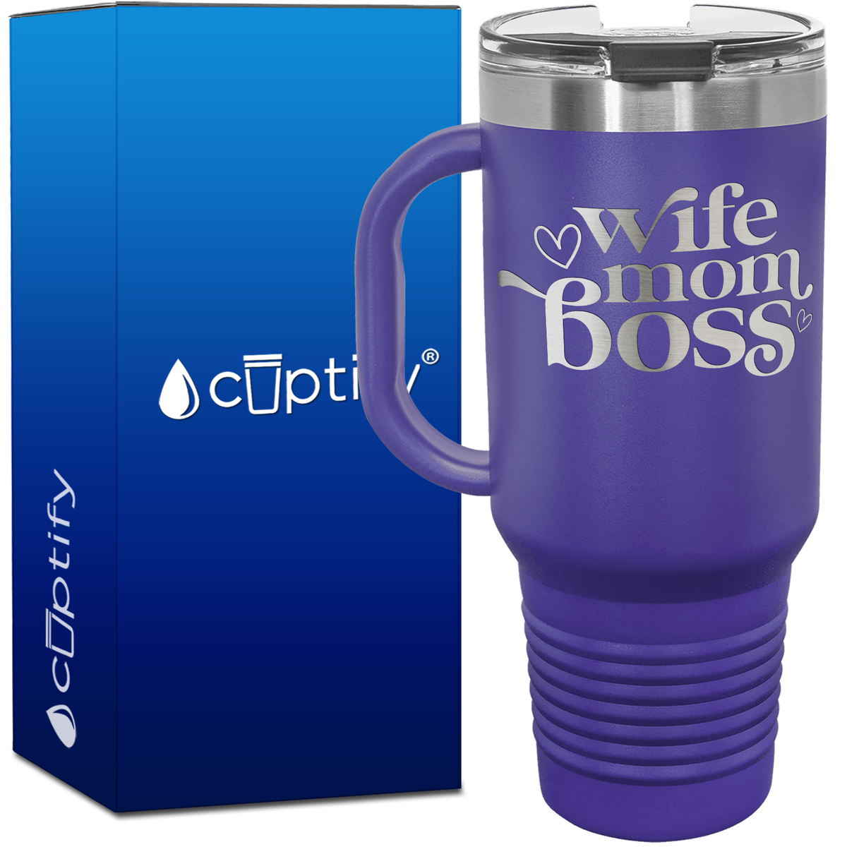 Wife Mom Boss Hearts 40oz Travel Mug