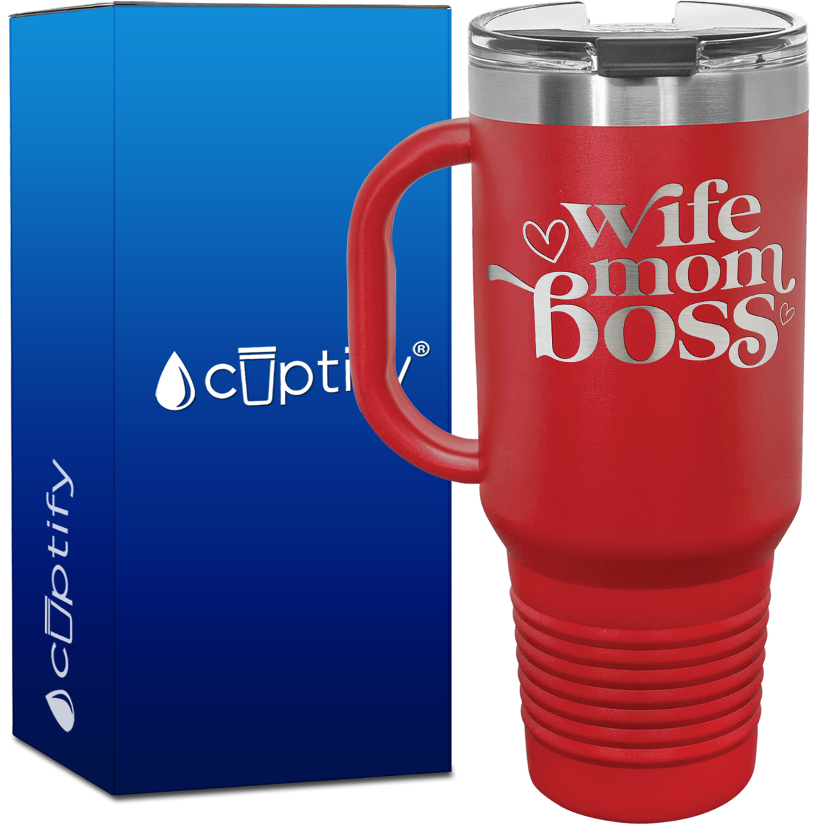 Wife Mom Boss Hearts 40oz Travel Mug