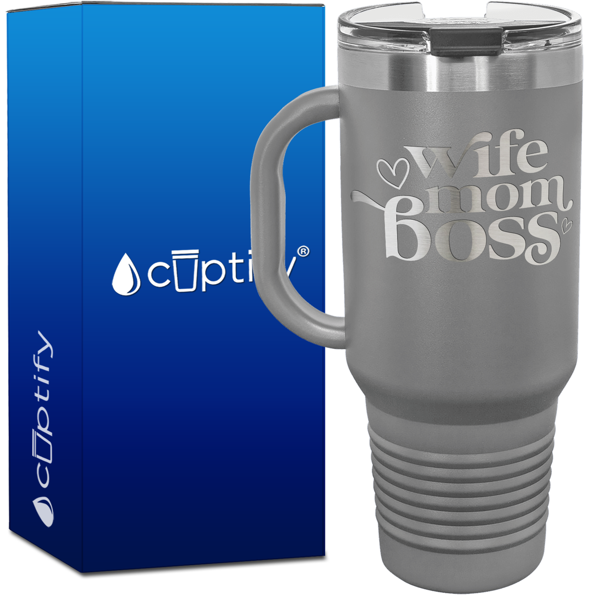 Wife Mom Boss Hearts 40oz Travel Mug