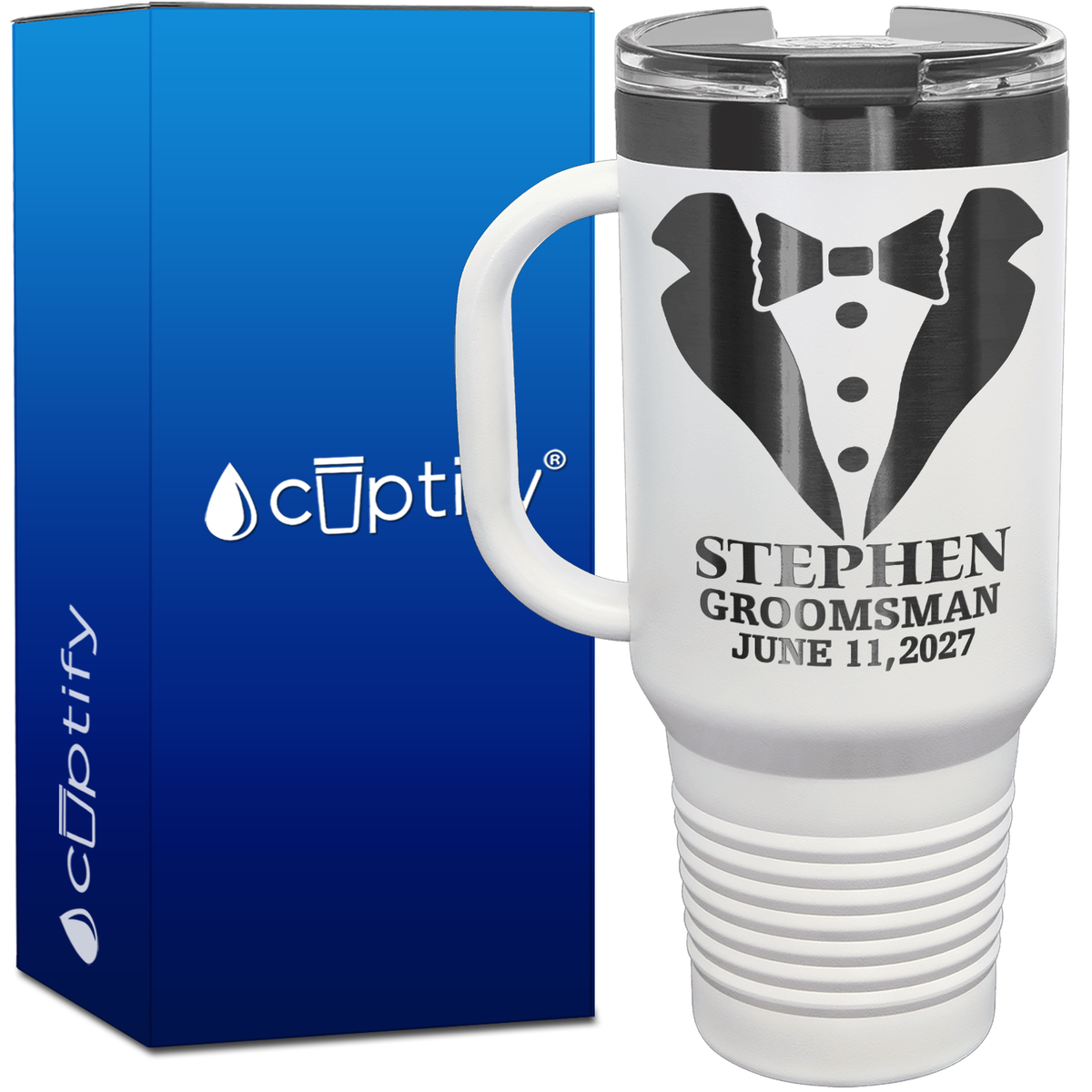 Personalized Tux Groomsman 40oz Travel Mug