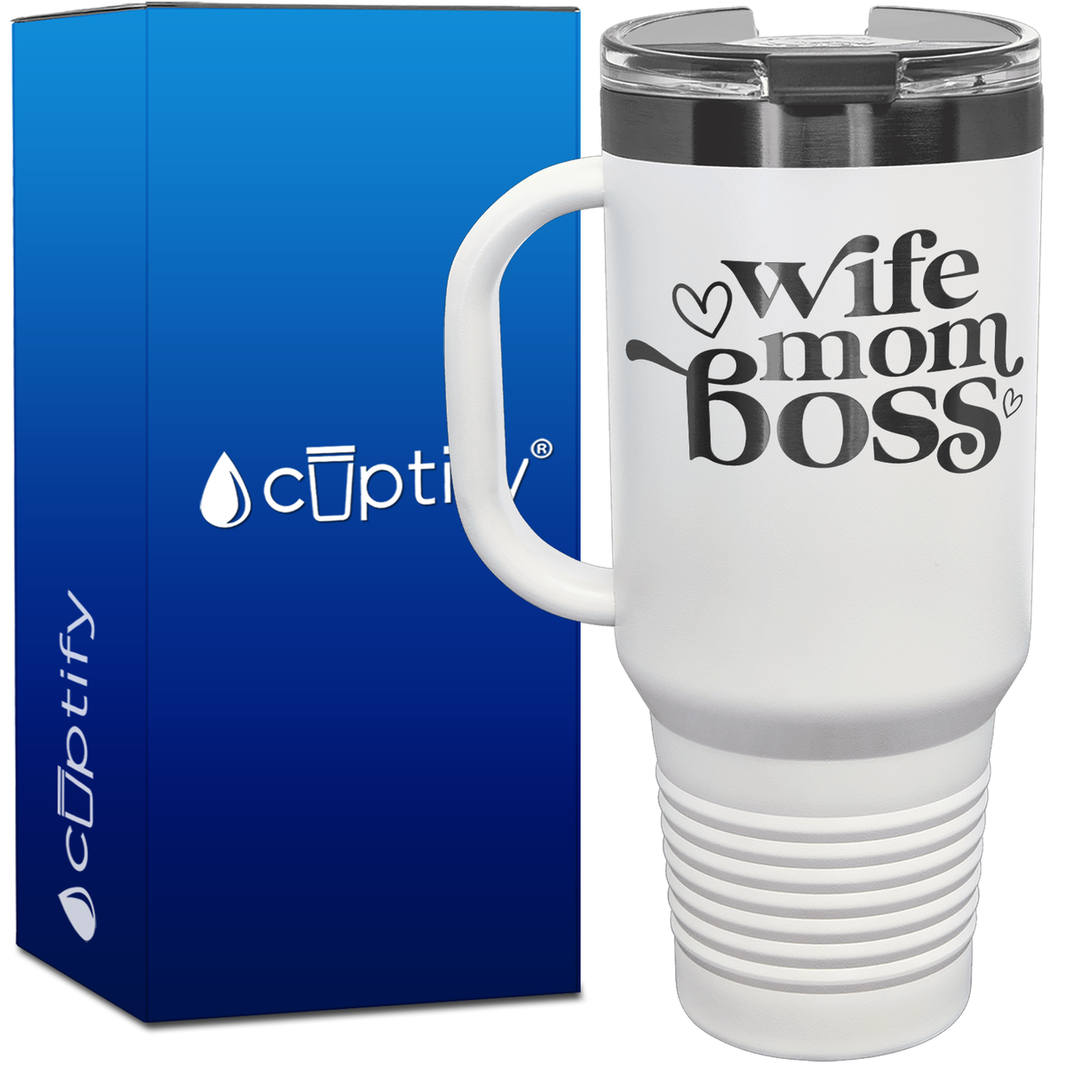 Wife Mom Boss Hearts 40oz Travel Mug