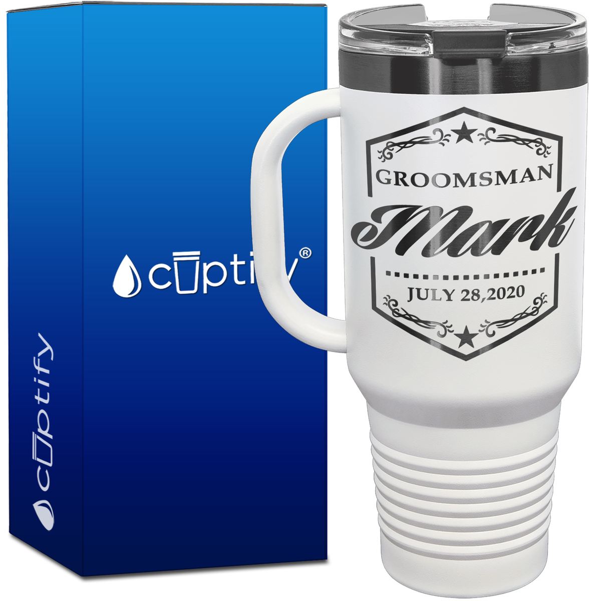 Shield Crest Personalized Groomsman 40oz Travel Mug
