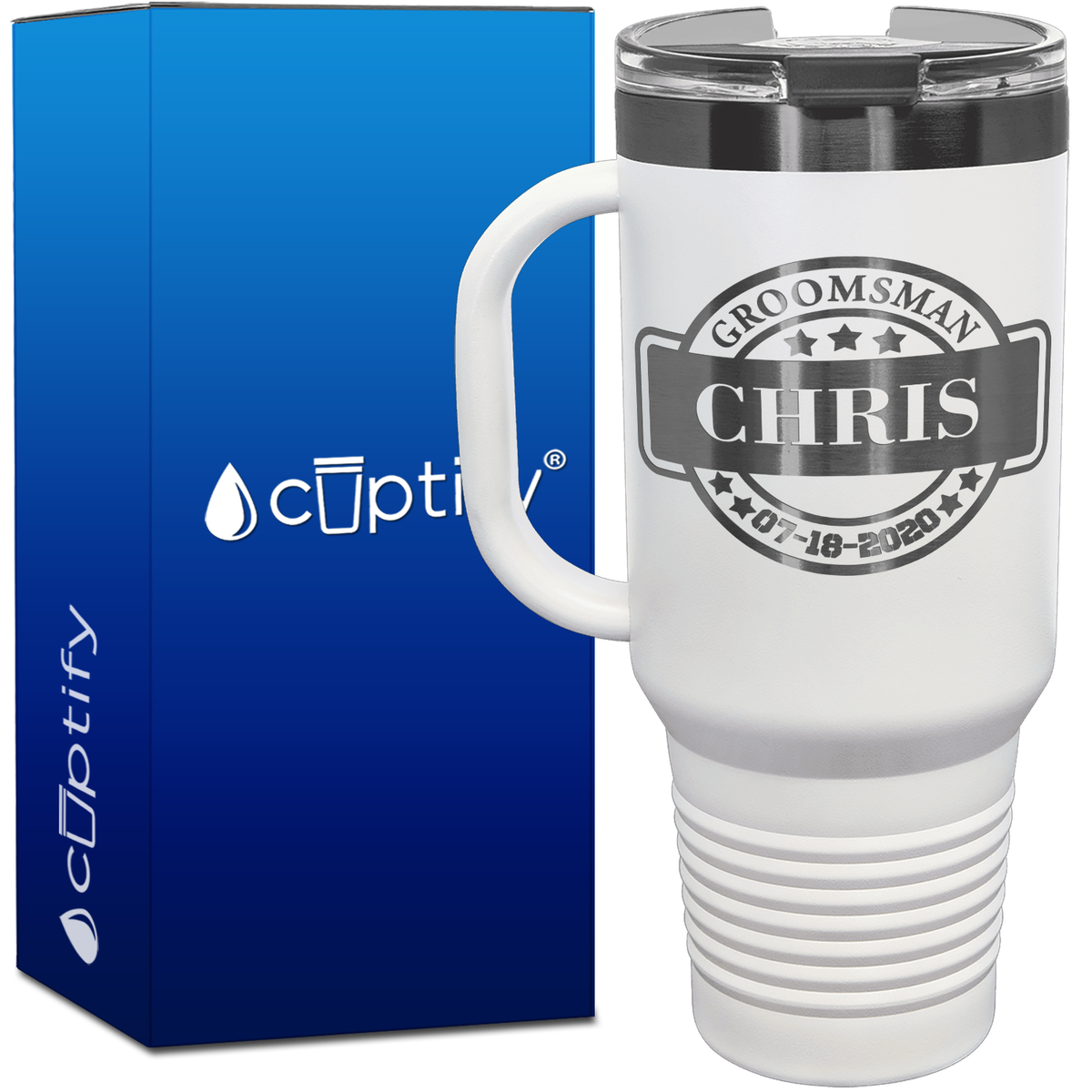 Groomsman Banner Patch Personalized 40oz Travel Mug