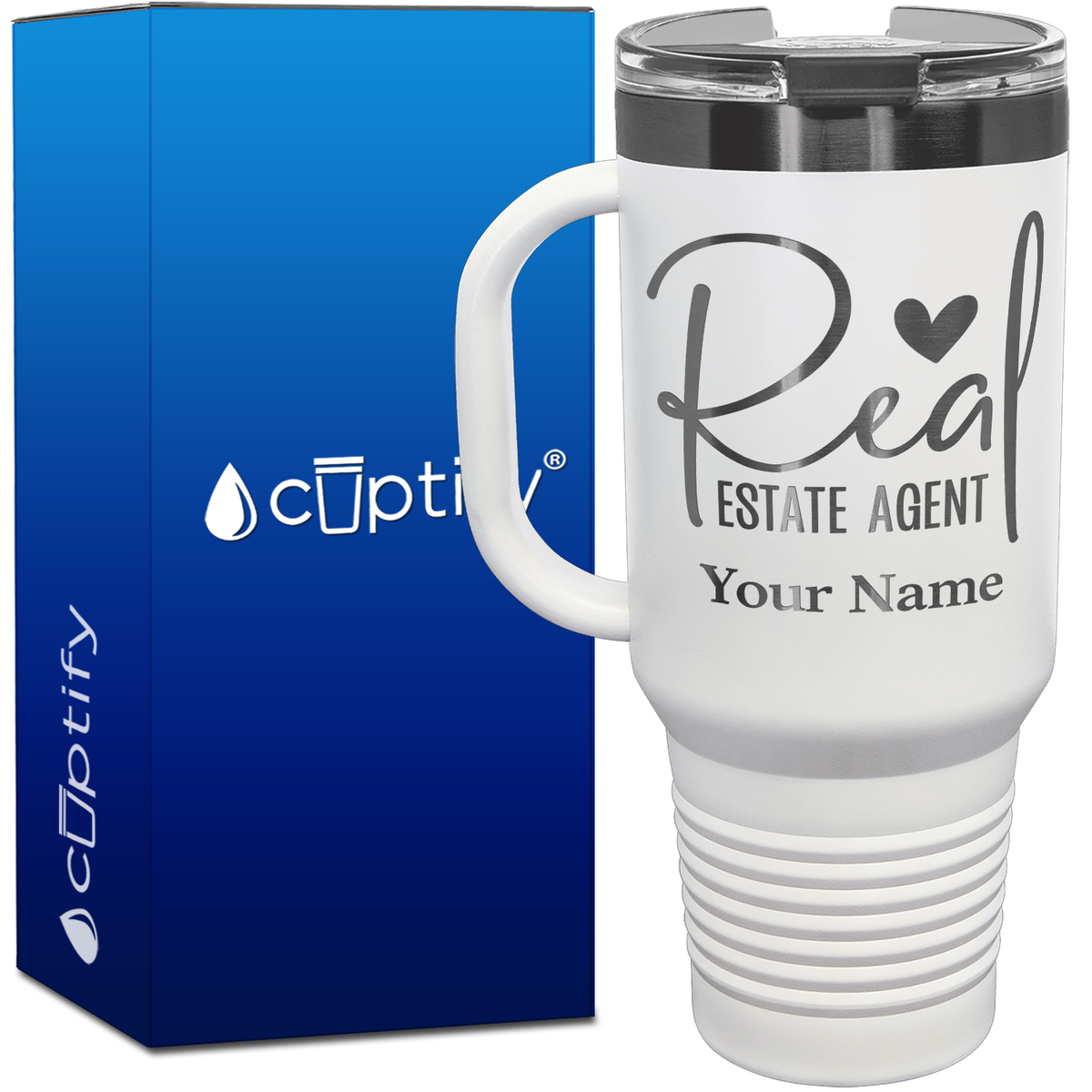 Personalized Real Estate Agent Heart 40oz Travel Mug
