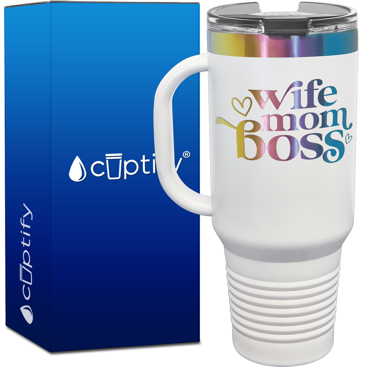 Wife Mom Boss Hearts 40oz Travel Mug