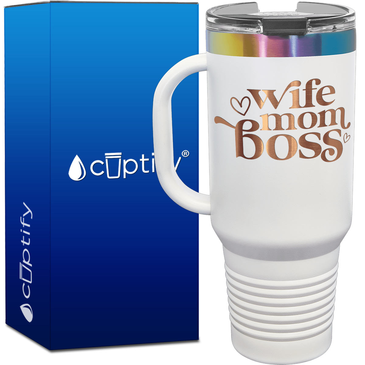 Wife Mom Boss Hearts 40oz Travel Mug