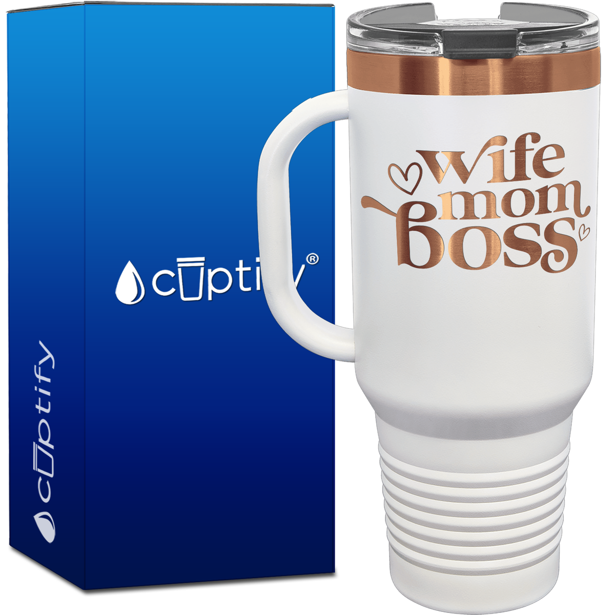 Wife Mom Boss Hearts 40oz Travel Mug